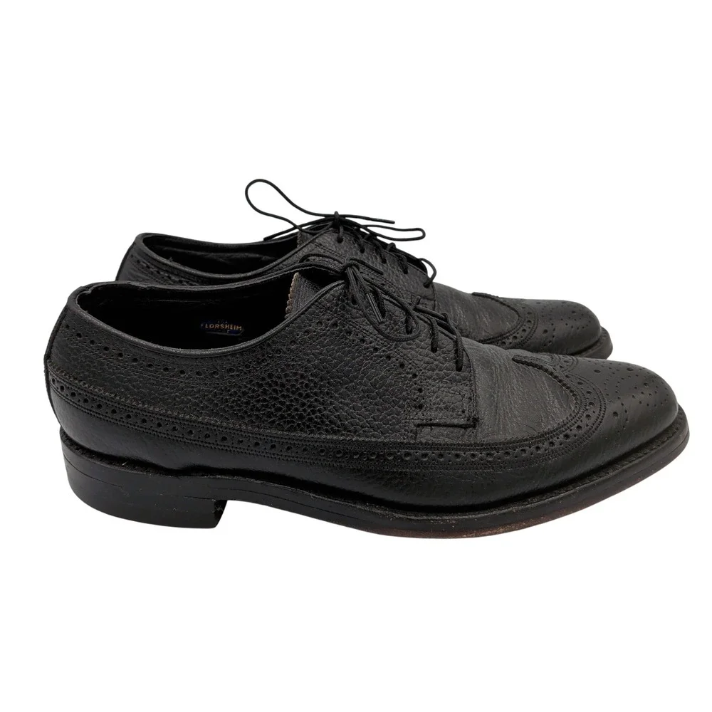 Florsheim Imperial Mens Black Pebble‎ Grain Leather Wingtip Derby Shoes 21807 8D